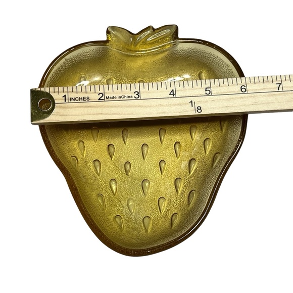 Vintage Hazel Atlas Amber Textured  Glass Strawberry‎ Dish Trinket Candy Bowl - Picture 4 of 7